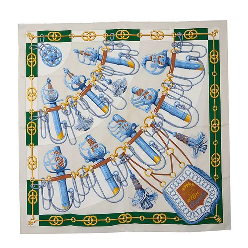 Khăn Lụa Nữ Hermès Cliquetis Scarf 90 Màu Xanh/Trắng