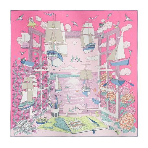 Khăn Lụa Nữ Hermès L'Esprit s'Envole Scarf 90x90 H004300S 07 Màu Hồng