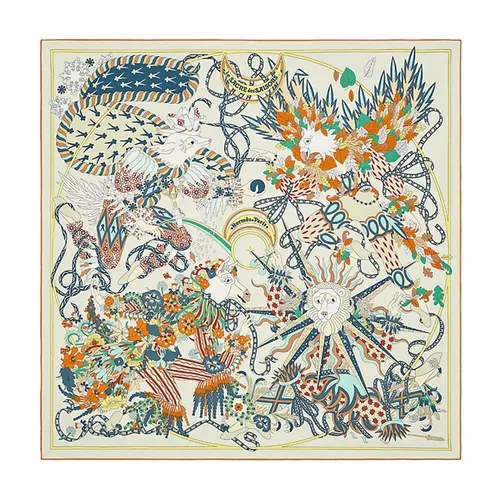 Khăn Lụa Nữ Hermès Le Sacre Des Saisons Scarf 90 Màu Vàng Cát