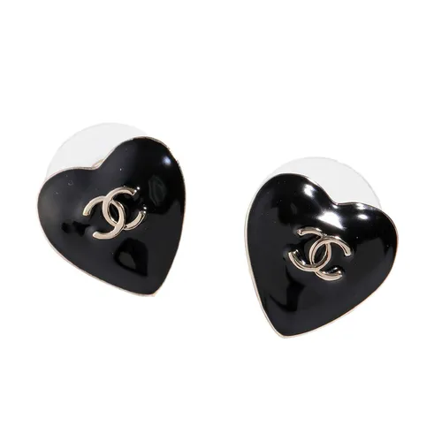 Khuyên Tai Nữ Chanel Pearl CC Heart Earrings Màu Đen