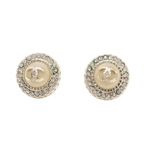 Khuyên Tai Nữ Chanel Coco Mark Rhinestone Earrings Màu Vàng