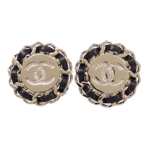 Khuyên Tai Nữ Chanel Earrings Metal Leather Màu Đen - Vàng