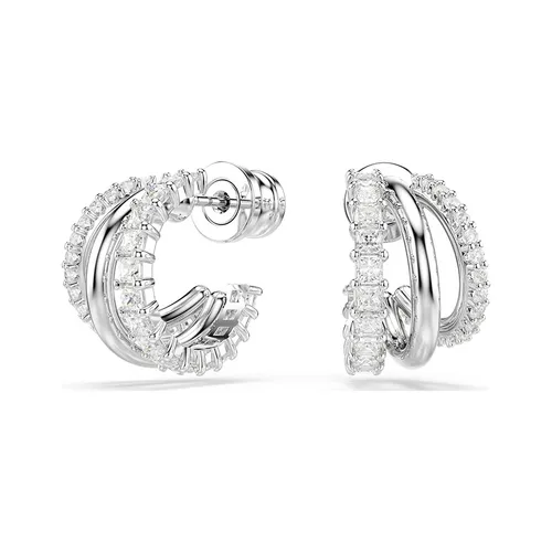 Khuyên Tai Nữ Swarovski Hyperbola Hoop Earrings Round Cut, Mini, White, Rhodium Plated 5737110 Màu Bạc