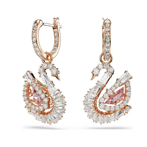 Khuyên Tai Nữ Swarovski Swan Drop Earrings Pavé Swan Pink 5732415 Màu Trắng/ Vàng Hồng