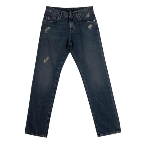 Quần Jean Nam Dolce & Gabbana D&G Blue Straight Denim With Embroidered Crown Logo I4586Z G8NF1 S9001 Màu Xanh Denim Size 44