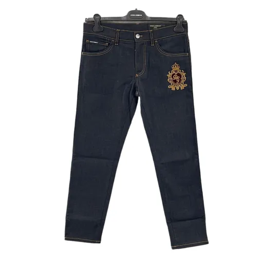 Quần Jean Nam Dolce & Gabbana D&G&nbsp;Embroidered Crown Stretch GYW0CZ G8Z52 S9001 Màu Xanh Jean Size 48