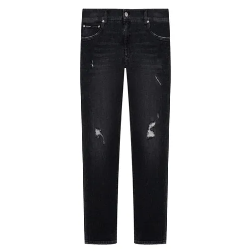 Quần Jean Nam Dolce & Gabbana D&G  Wash Rách 2 Đùi Slim GY07CD G8KK2 Màu Đen Size 50