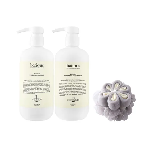 Set Dầu Gội Và Xả Phục Hồi Tóc Hư Tổn Batious Hydrating Trắng (500ml x 2) 4 Món
