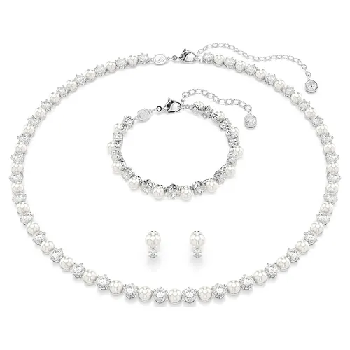 Set Dây Chuyền, Vòng Tay, Khuyên Tai Nữ Swarovski Matrix Set Crystal pearl, Round Cut, White, Rhodium Plated 5742040 Màu Trắng