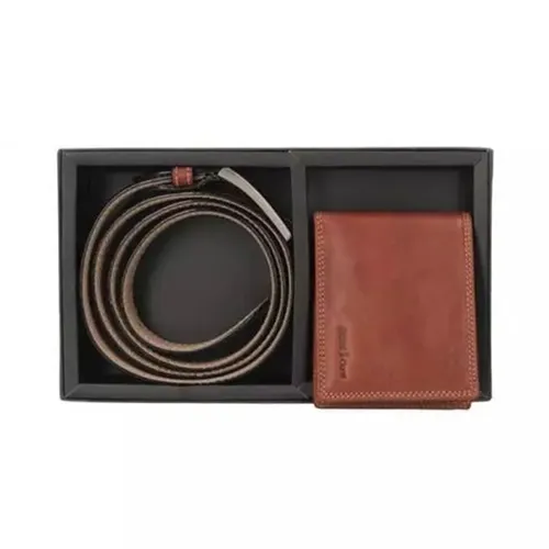 Set Ví + Dây Lưng Gianni Conti Light Brown Genuine Leather Wallet And Belt 919969-25 Màu Nâu