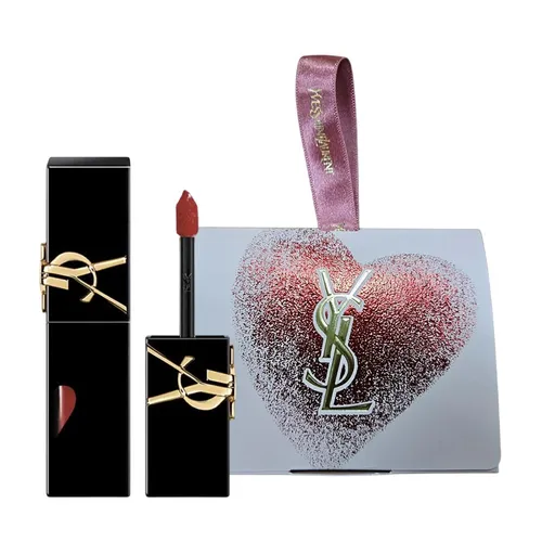 Son Kem YSL The Inks Vinyl Cream 416 Chili Provocation Màu Đỏ Chili Kèm Túi Tím Hồng