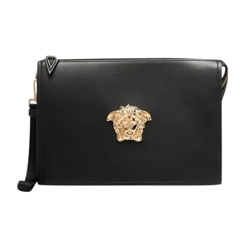 Túi Cầm Tay Nam Versace Clutch Black La Medusa Head Calfskin Leather Hand Bag DP87631 DVT8ME Màu Đen