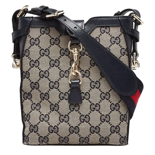 Túi Đeo Chéo Nữ Gucci GG Canvas/Leather Jackie Small Bucket Crossbody Bag Màu Be Đen