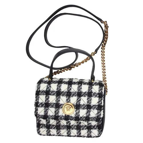 Túi Đeo Chéo Nữ Versace Medusa Black & White Quilting Tweed Shoulder Bag 1020706 1A157 Màu Đen Trắng