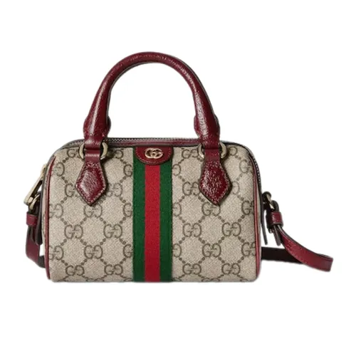 Túi Xách Tay Nữ Gucci Ophidia Mini Boston Bag Màu Xám Đỏ
