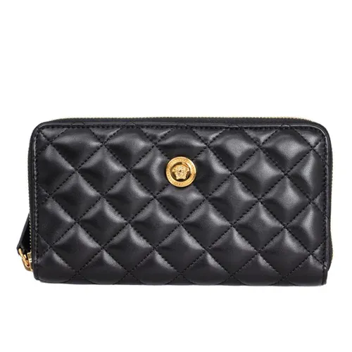 Ví Versace Zip Around Wallet Quilted Lamb Leather Black Màu Đen