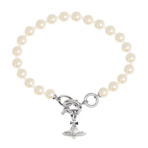 Vòng Đeo Tay Nữ Vivienne Westwood Aleksa Pearl Bracelet White/Silver Màu Trắng Kem