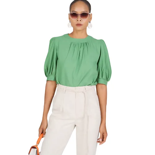 Áo Kiểu Tay Phồng Nữ F2 Fashion & Freedom New Linen New Horizon AK498-XL-S-0322 Màu Xanh Lá Size S