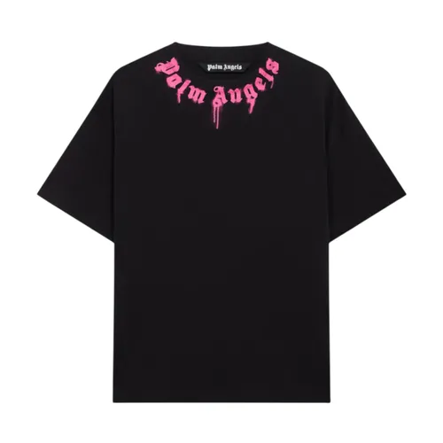 Áo Phông Nam Palm Angels Sprayed Neck Logo In Black PMAA109F25JER00C1032 Tshirt Màu Đen Size XS