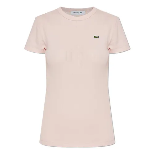 Áo Phông Nữ Lacoste Slim Fit Ribbed Cotton T-shirt TF5538 51 ADY Màu Hồng Size 34