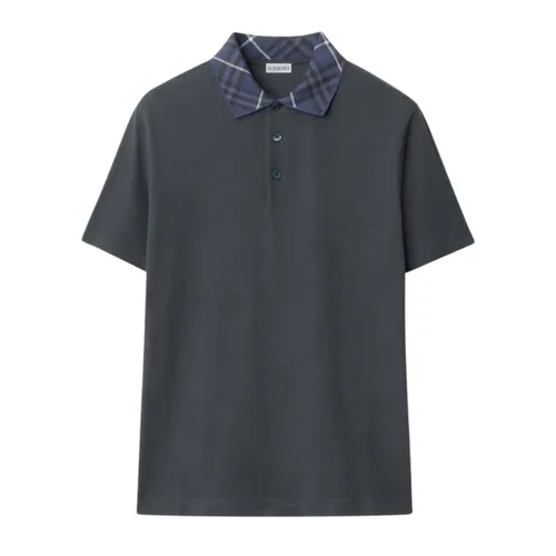 Áo Polo Nam Burberry Cotton Check Collar In Grey 8105848 Màu Xám Size S