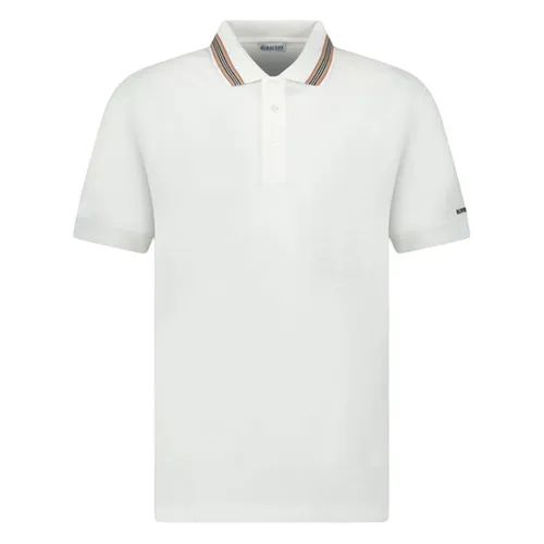 Áo Polo Nam Burberry Hartford Striped Check Short Sleeve White Màu Trắng Size XS