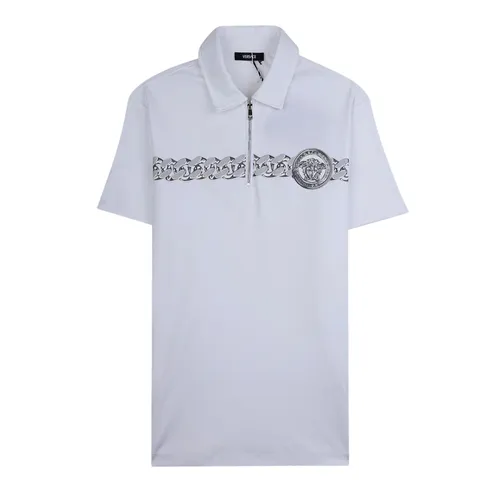 Áo Polo Nam Versace White Logo Medusa Printed With Half-zip 1024043 1A17513 2W4F0 Màu Trắng Size XS