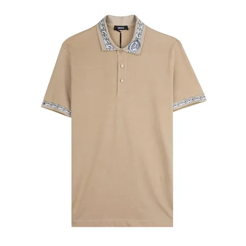 Áo Polo Nam Versace With Chain Pattern And Medusa Collar In Beige 1023085 1A172061 2NJ40 Màu Be Size XS