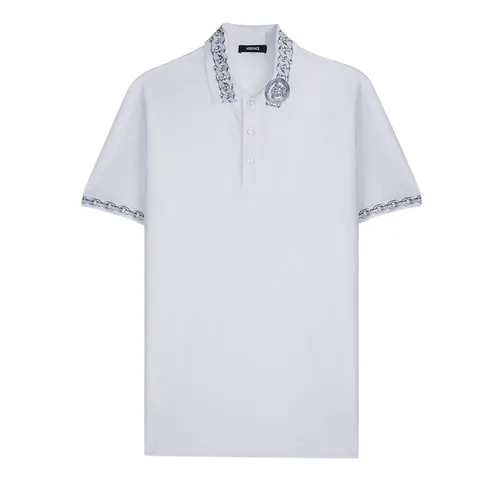 Áo Polo Nam Versace With Chain Pattern And Medusa Collar In White 1023085 1A17061 2W4F0 Màu Trắng Size XS