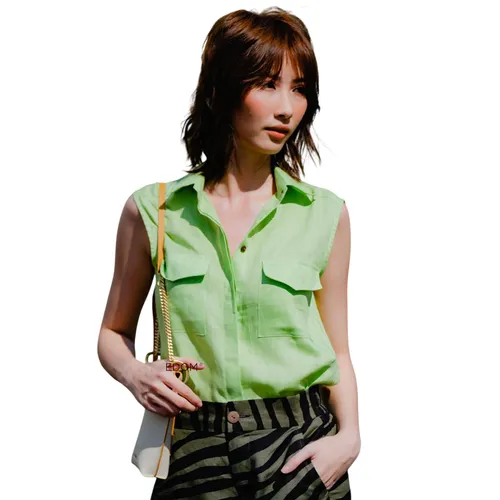 Áo Sơ Mi Kiểu Không Tay Nữ F2 Fashion & Freedom Linen Hương Mùa Hè AK377-XC-S-0422 Màu Xanh Cốm Size S