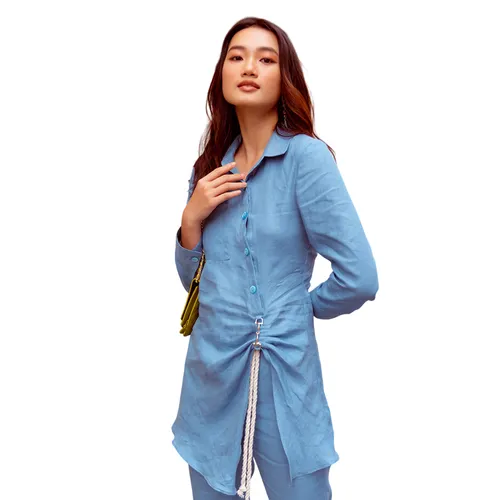 Áo Sơ Mi Kiểu Nữ F2 Fashion & Freedom Linen Autumn Charm AK533-XB-S-0822 Màu Xanh Biển Size S