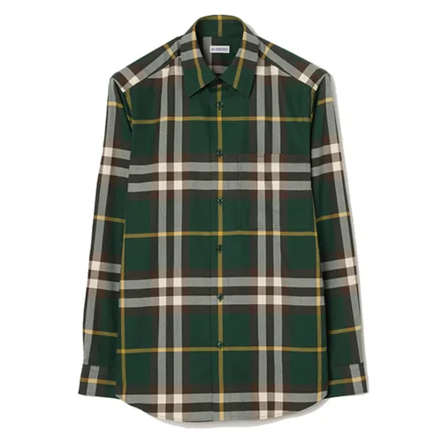 Áo Sơ Mi Nam Burberry Check Cotton Shirt In Flint Green Màu Xanh Kẻ Size S