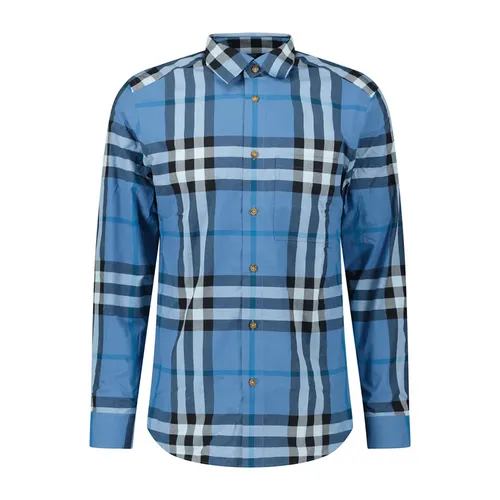 Áo Sơ Mi Nam Burberry Claverdon Check Shirt In Blue Jade Màu Xanh Blue Size S