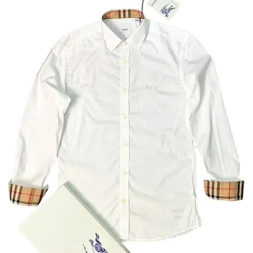 Áo Sơ Mi Nam Burberry Cotton Logo TB Long Sleeve White Màu Trắng Size S