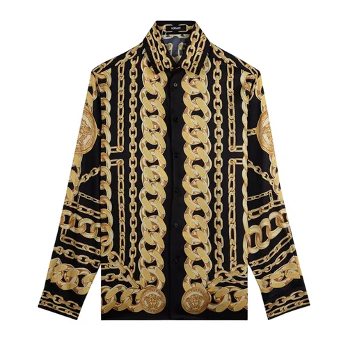 Áo Sơ Mi Nam Versace Chain Pinstripe Cotton Poplin In Black 1008274 1A17431 5B000 Màu Vàng Đen Size 44