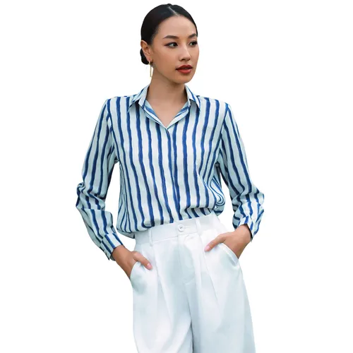 Áo Sơ Mi Nữ F2 Fashion & Freedom Linen SMW360-TSXD-S-0524 Màu Trắng/Xanh Size S