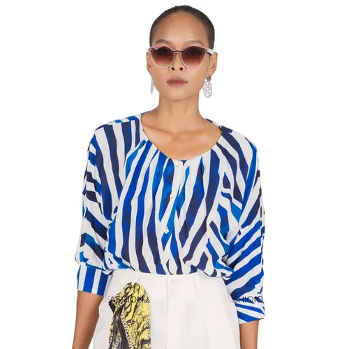 Áo Sơ Mi Nữ F2 Fashion & Freedom New Linen New Horizon AK500-XT-S-0322 Màu Xanh Trắng Size S