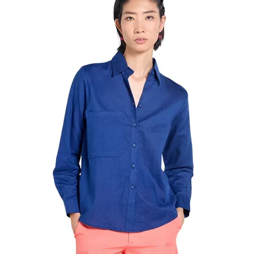 Áo Sơ Mi Nữ F2 Fashion & Freedom Women's Dark Blue Tender Drit Linen Shirt SMW616-X.black-S-0324 Màu Xanh Đen Size S