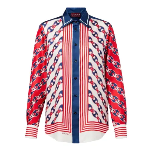 Áo Sơ Mi Nữ Gucci Multicolor Silk Twill Printed Long Sleeve 837642 Z7ASO 9229 Phối Màu Size 40
