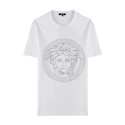 Áo Thun Versace White & Silver Studded Medusa Cotton T-Shirt 1010069 1A14054 2W210 Màu Trắng Size 38