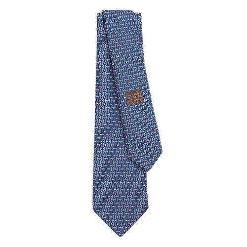 Cà Vạt Nam Hermès H Jumbo Tie H336287T 14 Bleu Marine / Rose / Blanc Màu Hồng - Xanh