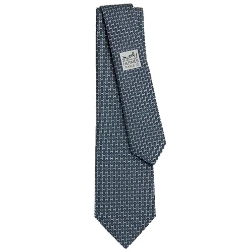 Cà Vạt Nam Hermès H Gourmette Tie H006392T 04 Marine/ Gris Màu Xanh Xám