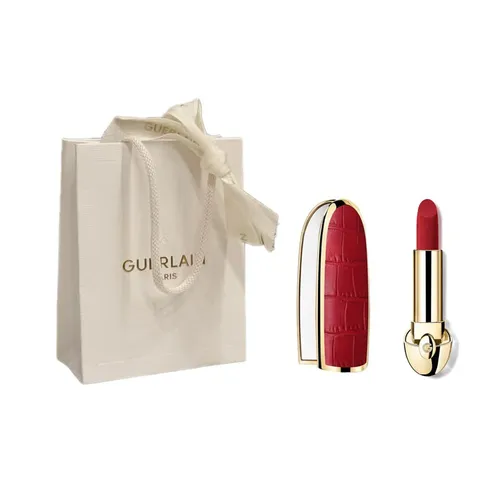 Combo Vỏ Son Le Croco + Son Guerlain Rouge G Velvet 775 Le Rouge Bordeaux Màu Đỏ Đun + Túi Giấy