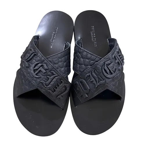 Dép Nam Philipp Plein Slippers Black With Black Lettering PACS MSA0206 PLE010N 02 Màu Đen&nbsp;Size 39