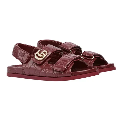 Dép Nữ Gucci Double G Rosso Ancora Red Leather Sandals Màu Đỏ Size 36