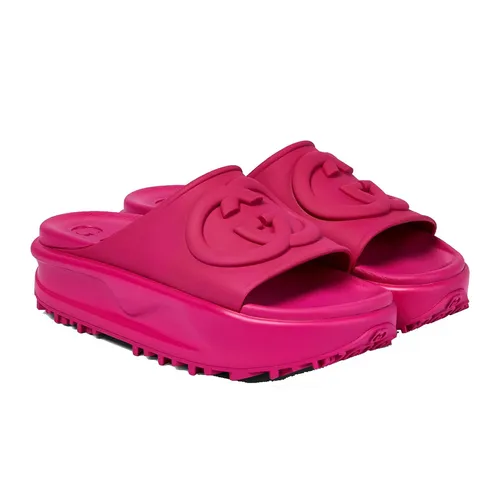 Dép Nữ Gucci GG Rubber Slides Màu Hồng Đậm Size 35