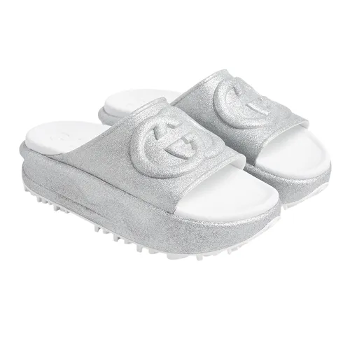 Dép Nữ Gucci Interlocking G Slide Sandals 725541JAAC88106 Màu Bạc Size 36