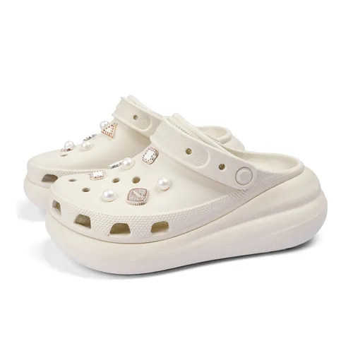 Dép Sục Nữ Crocs Classic Crush Clog Woman Embellished With White Pearl And Quart Gems Sandal - Bone Màu Kem Size 37-38