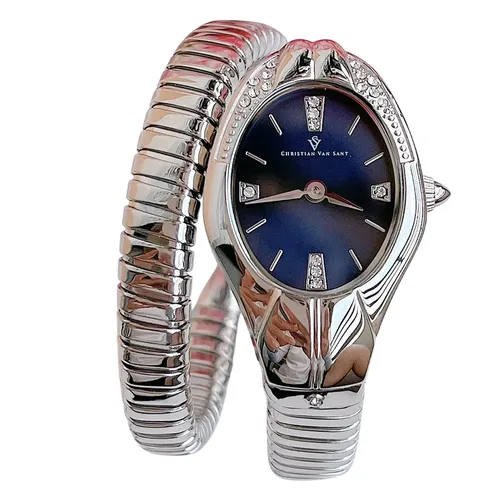 Đồng Hồ Nữ Christian Van Sant 30mm 5ATM Mặt Xanh Màu Bạc