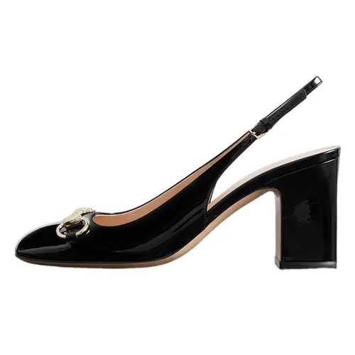 Giày Cao Gót Nữ Gucci Horsebit Embellished Slingback Pumps Màu Đen Size 35